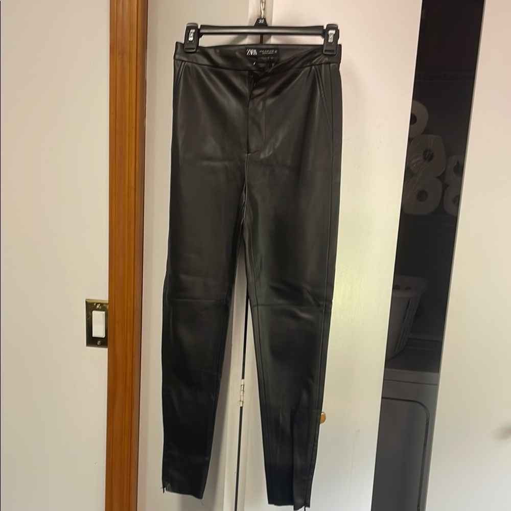 Zara Sleek Black Leather Look Trousers